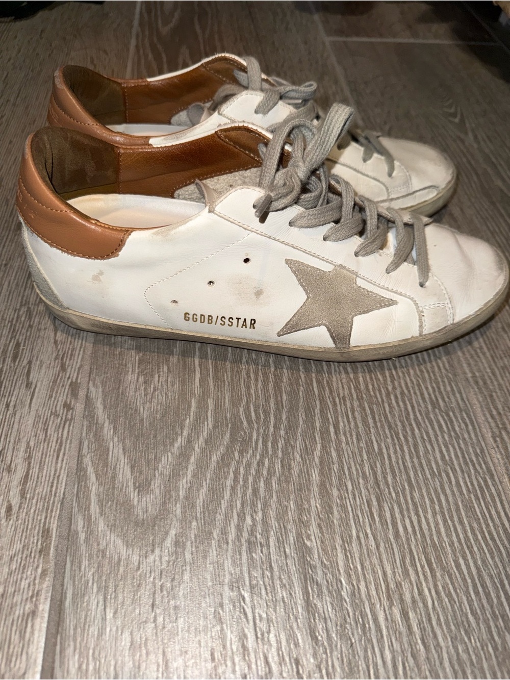 Golden Goose White Sneakers with Beige Star and Tan Heel